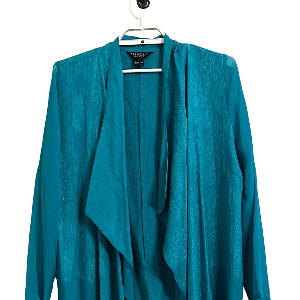 Citron Teal Women's Jacket Kimono Cardigan 100% Silk, Size L - Picture 2 of 8